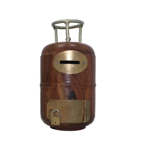 Wood Handicrafted Wooden Money Bank Cylinderical Antique Kids Piggy Coin Box Gifts
