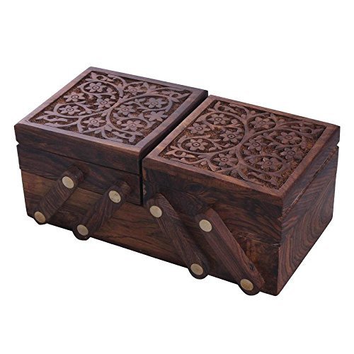 Decorative Handmade Sliding Wooden Jewellery Box - Size: 3x8x4 Inches | Material: Wood, Color: Brown, Indigenous Carving, Ideal for Home Decor & Gifting