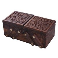Decorative Handmade Sliding Wooden Jewellery Box - Size: 3x8x4 Inches | Material: Wood, Color: Brown, Indigenous Carving, Ideal For Home Decor & Gifting