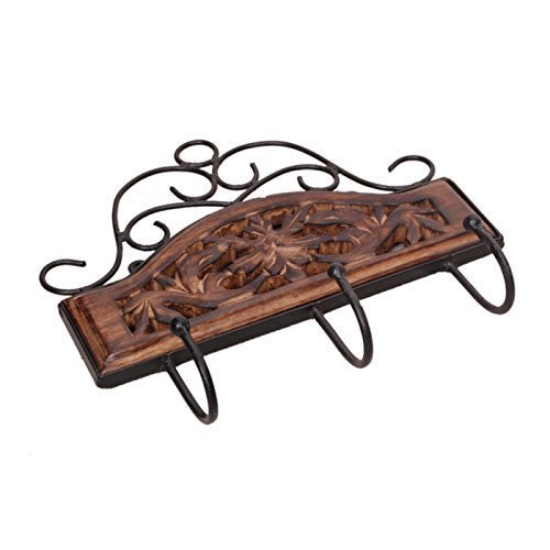 Wooden & Iron Fancy Design Wall Hanging Cloth Hanger with 3 Hooks Size(Lxbxh-11X1X10) Inch Wooden & Iron Fancy Design Wall Hanging Cloth Hanger with 3 Hooks Size(Lxbxh-11X1X10) Inch
