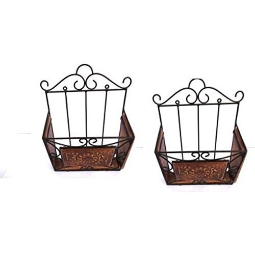 Wooden & Iron Magazine Holder Set - (11x4x15 Inches) | Hand Carved Rustic Brown Finish Perfect for Home Decor & Gifting