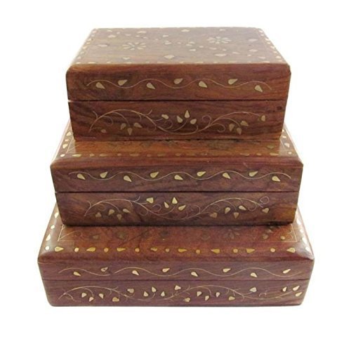 Wooden Handcrafted Decorative Jewellery Storage Box with Brass Work Size(Lxbxh-8X5X2.5) Inch Set of 3 Wooden Handcrafted Decorative Jewellery Storage Box with Brass Work Size(Lxbxh-8X5X2.5) Inch Set of 3