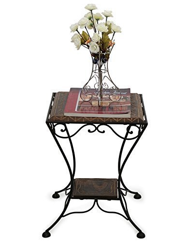 Wooden & Wrought Iron Stool/Chair (Black, 13 X 13 X 16 Inch)