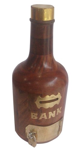 Handcrafted Antique Finish Bottle Wooden Piggy Bank (5 Inches, Brown) Handcrafted Antique Finish Bottle Wooden Piggy Bank (5 Inches, Brown)
