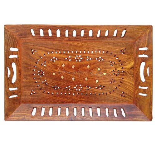 Wooden Serving Tray Design with Brass Work, 15X9.5 Inches Wooden Serving Tray Design with Brass Work, 15X9.5 Inches