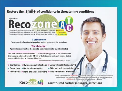 Ceftriaxone 500 Mg & Tazobactam 62.5 Mg Injection