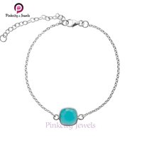 Blue Chalcedony Rectangle Gemstone Bracelet - 925 Sterling Silver, Adjustable Size, Anti-allergy, Fashionable Design, Unisex Style