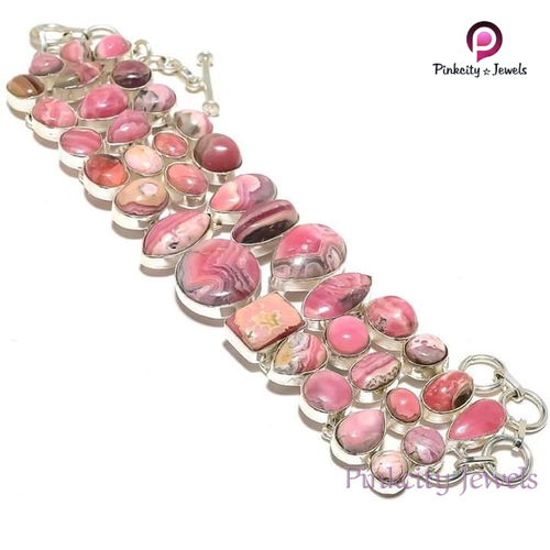 Natural Rhodochrosite 925 Silver Bracelets Diameter: Customized Centimeter (Cm)
