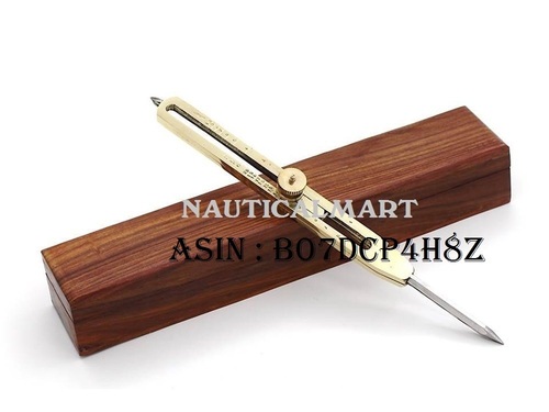 9" Proportional Brass Dividers Compass with Hard Wood Box and Stainless Steel Tips By Nautical Mart Inc.