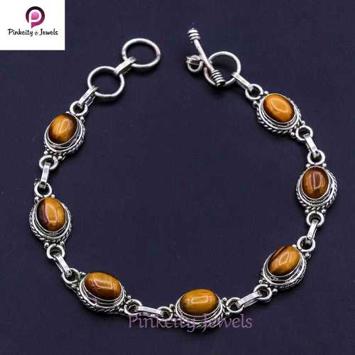 Natural Tiger Eye  925 Silver Bracelets Diameter: Cutomized  Centimeter (Cm)