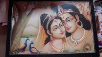 Shri Radha Krishna Frame - Wooden Framed Art, Print Dimensions Variable | Brown Color, Glass Overlay, Ideal For Home, Office, Temple Decoration