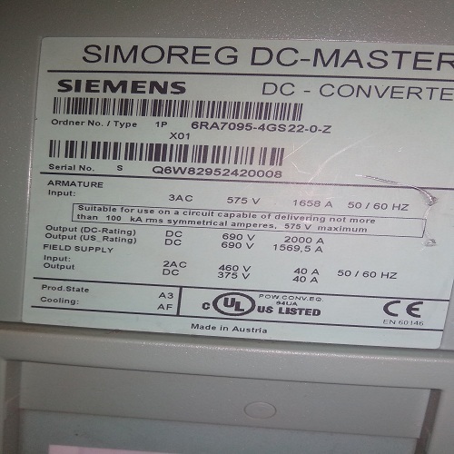 SIEMENS DC-MASTER DRIVE 6RA7095-4GS22-0-Z