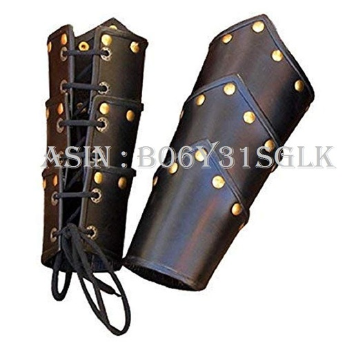 Leather Swordsman Vambraces - Arm Guards One Size - Black