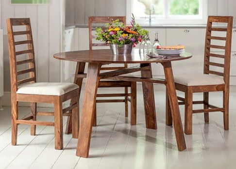 Wrought Iron Solid Wood Round Dining Table Set Mystir