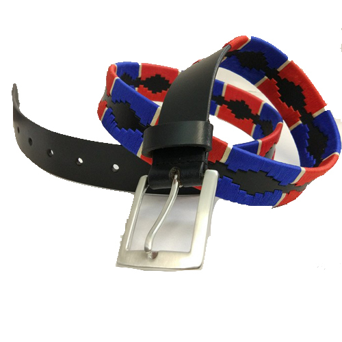 Leather Polo Belt - 100% Genuine Leather, 32-44 Inch Waist Size, Red White and Blue Weave | Modern Style, Quality Brass Buckle, Unisex Design, 35mm Width