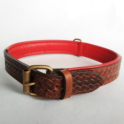 Black Weaving Deep Embossed Grain Leather Dog Collar