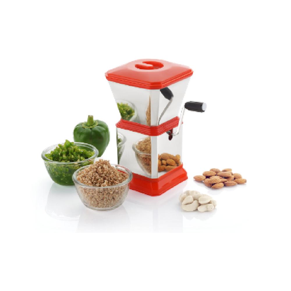 SS Chilli Cutter With Lid - Stainless Steel, Standard Size, Red | Manual Operation, Lightweight, Durable ABS Plastic Components