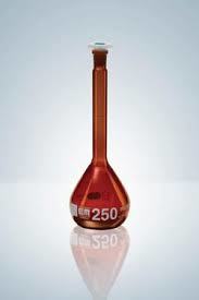 Glass Flask Volumetric , Amber , With One Mark, Stopper Made Of Polythene 250ml