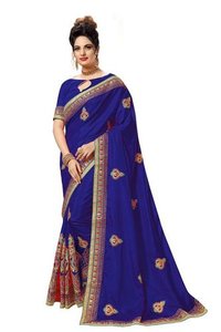 Blue Simple Traditional Embroidered Border Saree Collection