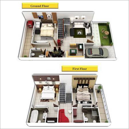 Duplex House Plans 3d View