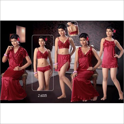 Stylish n Fancy Indian Silk Bridal Nighty Set 6pc For Women