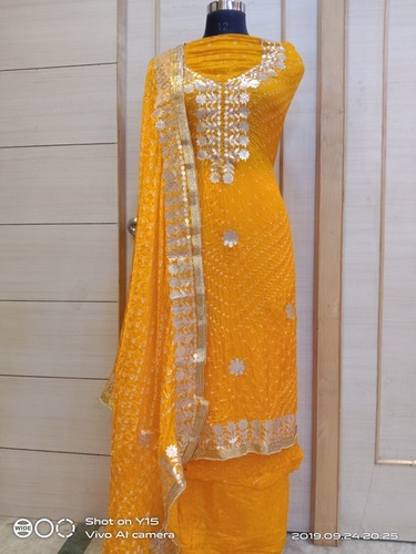 Jaipuri Art Silk Bandhej Gottapati Suits Application: Women Material