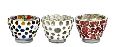 Glass Multi Color Mosaic Votive