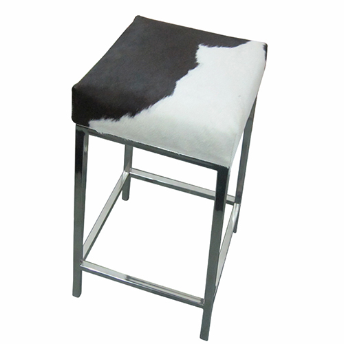 Bar Stool Tan-White - Metal, Leather, 16x16x24 inches, Black and White, Stylish Design, Comfortable Seat, Easy Assembly