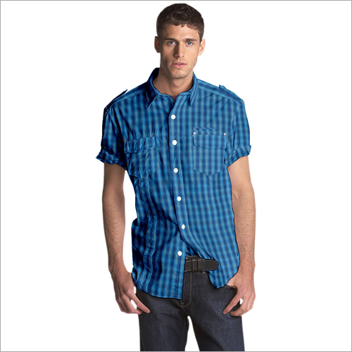 Blue Uniform Shirting Fabric - Cotton, S/M/L/XL Sizes, Sky Blue Color | Quick Dry, Washable, Soft Checked Texture