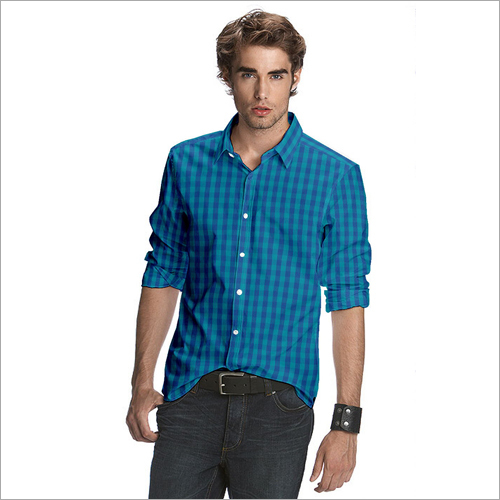 Washable Blue Check Shirting Fabric