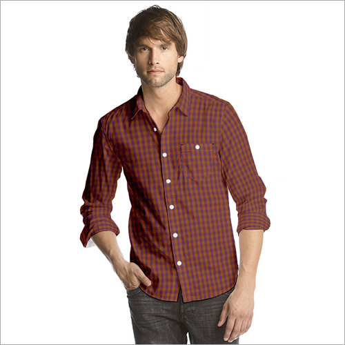 Washable Rust Cotton Check Shirting Fabric