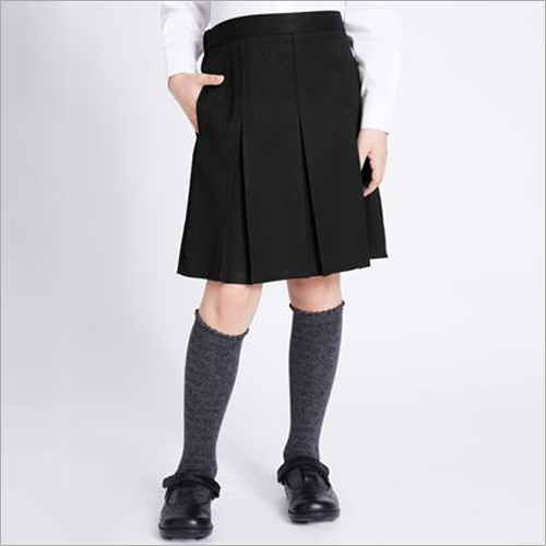 Kids Girls Plain Lycra Front Pocket Elasticated Back Skirt School Uniform Dress 