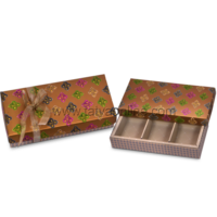 Foldable Dry Fruit Boxes - Paper, 23.5x9.5x3.7 Cm, Antique Gold & Beige, Foil Stamped Design, Matte Laminated Finish, 3-part Partition Option