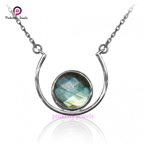 Natural Labradorite Faceted 925 Silver Necklace Natural Labradorite Faceted 925 Silver Necklace