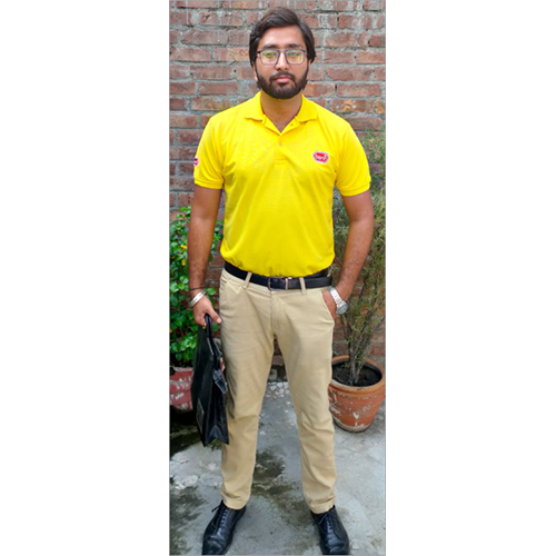 Mens Corporate Uniform - Polyester Fabric, Regular Fit , Yellow Color, Short Sleeves, Polo Collar, Button Closure