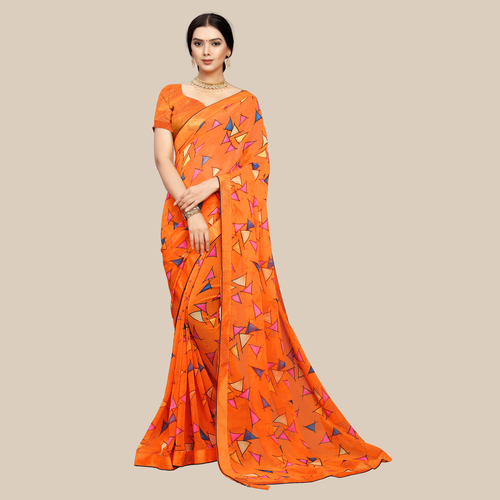 Orange printed sarees