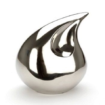 Teardrop Bright Silver Brass Metal Cremation Urn