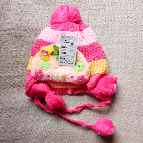 Kids Multicolour Woolen Cap - Wool Material, Various Sizes Available | Unisex Design, Bright Colors for Baby Caps