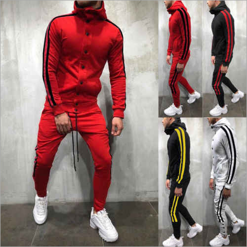 Mens Slim Fit Tracksuit - Cotton Polyester Blend, Available in S to XXL Sizes, Breathable and Sweat Absorbent Fabric
