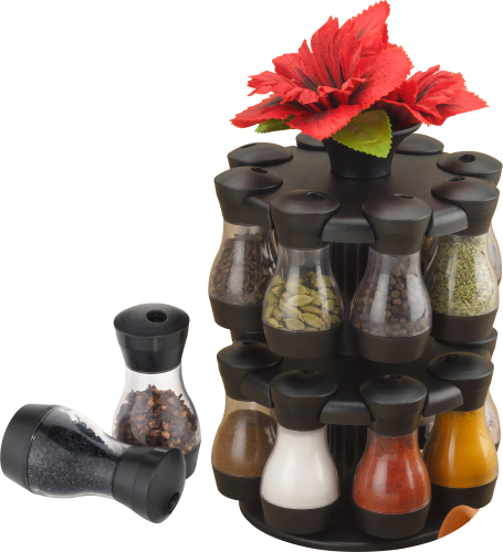 Brown Masala Storage Royal 16 Jars With Flowers