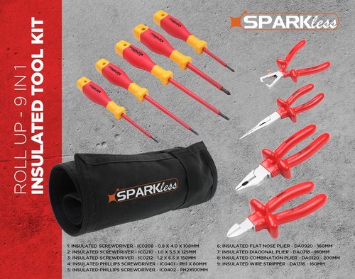 Insulated Tool Kit 9 Piece Basic Electrician Roll up 9 in 1
