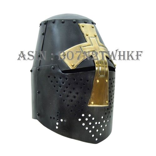 NAUTICALMART Darkened Crusader Helmet with Brass Cross