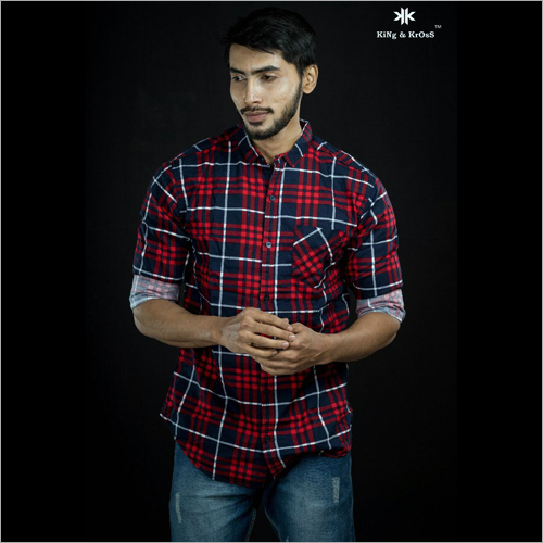 Full Sleeve Checked Shirt - Cotton Blend, Size: S/M/L/XL | Washable, Suitable for Rainy, Spring, Summer, and Winter Seasons, Full Sleeves for Male Wearers