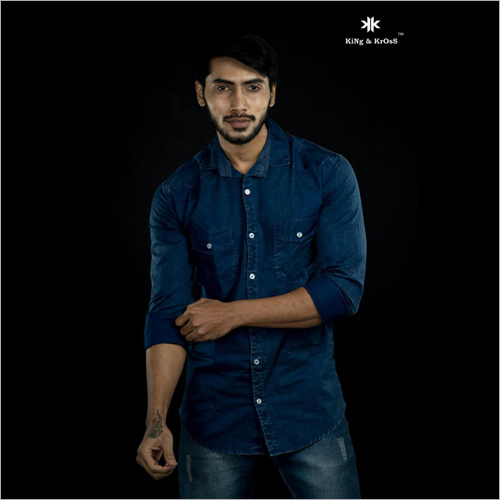 Washable Denim Cargo Casual Shirt