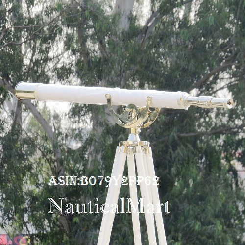 NauticalMart nm034541B Floor Standing Chrome with White Leather Anchormaster Telescope 65"