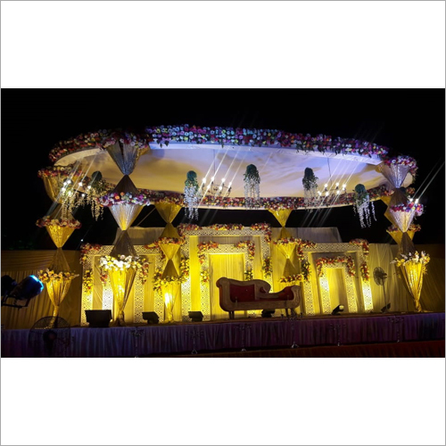 Floral Mandap Decorations Services - Fresh Flowers & Fabrics Tensile Stage Digital Lighting | Elegant Design Durable Structure Memorable Events