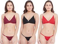 Red | Maroon | Black Non Padded Wire Free Polka Dot Printed Bra & Bikini Panty