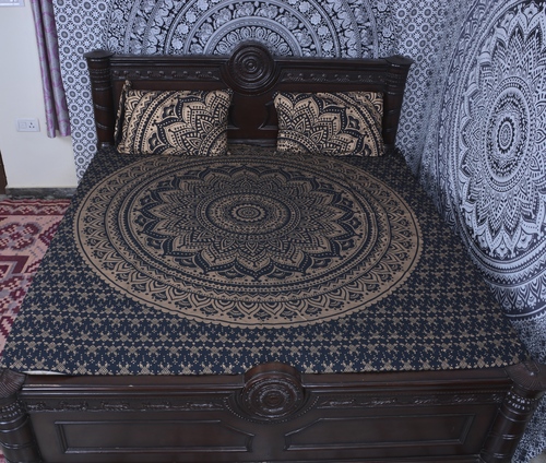 Quick Dry Indian Mandala Blue Flower Cotton Duvet Cover - Length: 90 Inch (In)