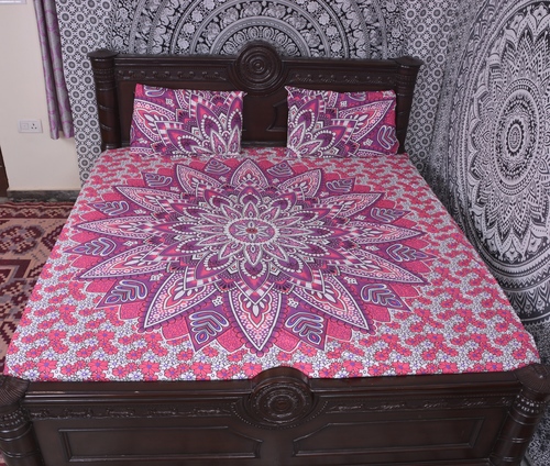 Indian Mandala Pink Flower Cotton Duvet Cover