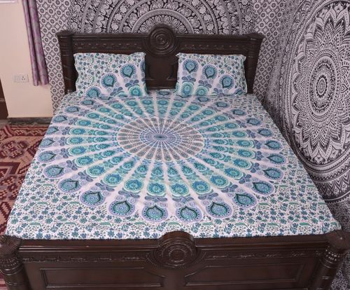 Washable Indian Mandala Round Green Cotton Duvet Cover